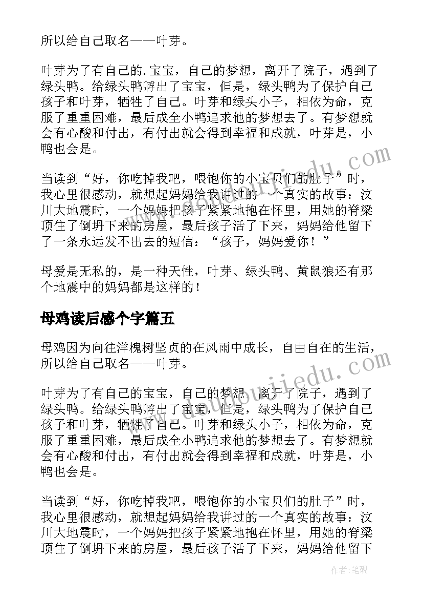 母鸡读后感个字(实用8篇)