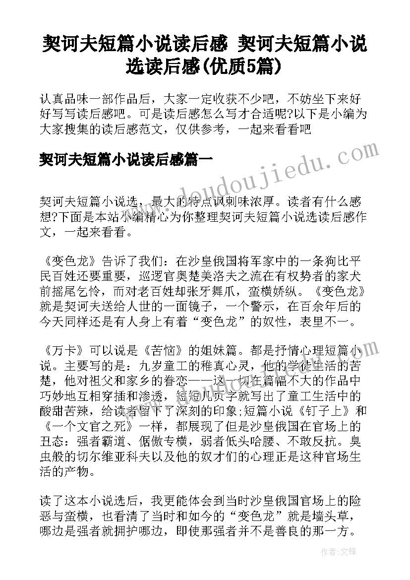 契诃夫短篇小说读后感 契诃夫短篇小说选读后感(优质5篇)