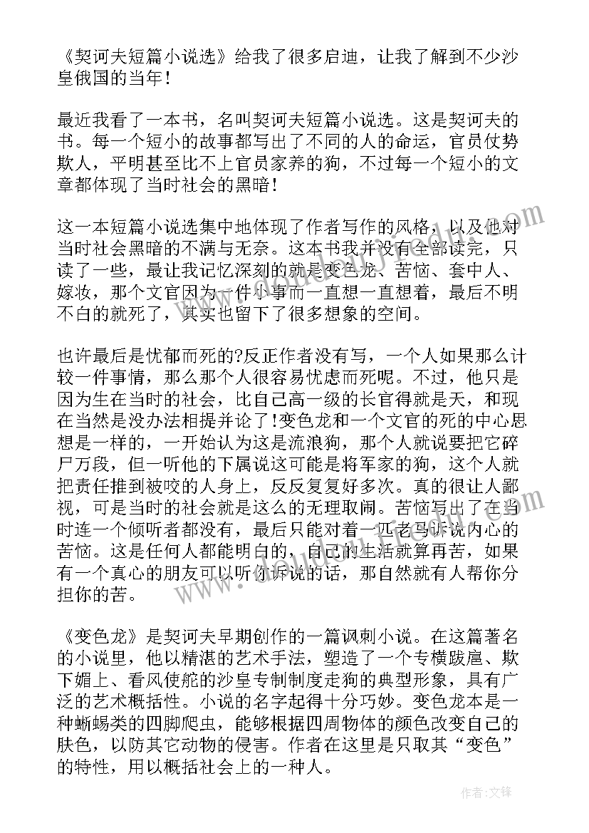 契诃夫短篇小说读后感 契诃夫短篇小说选读后感(优质5篇)