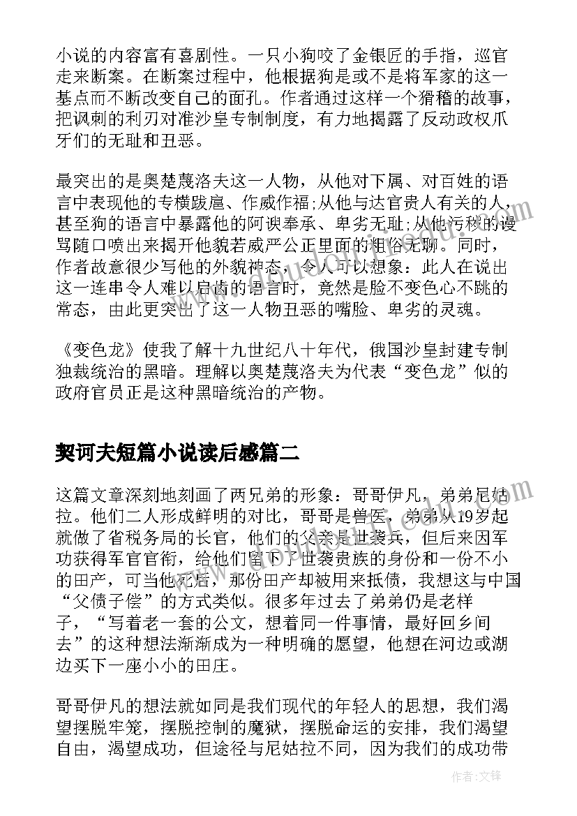 契诃夫短篇小说读后感 契诃夫短篇小说选读后感(优质5篇)