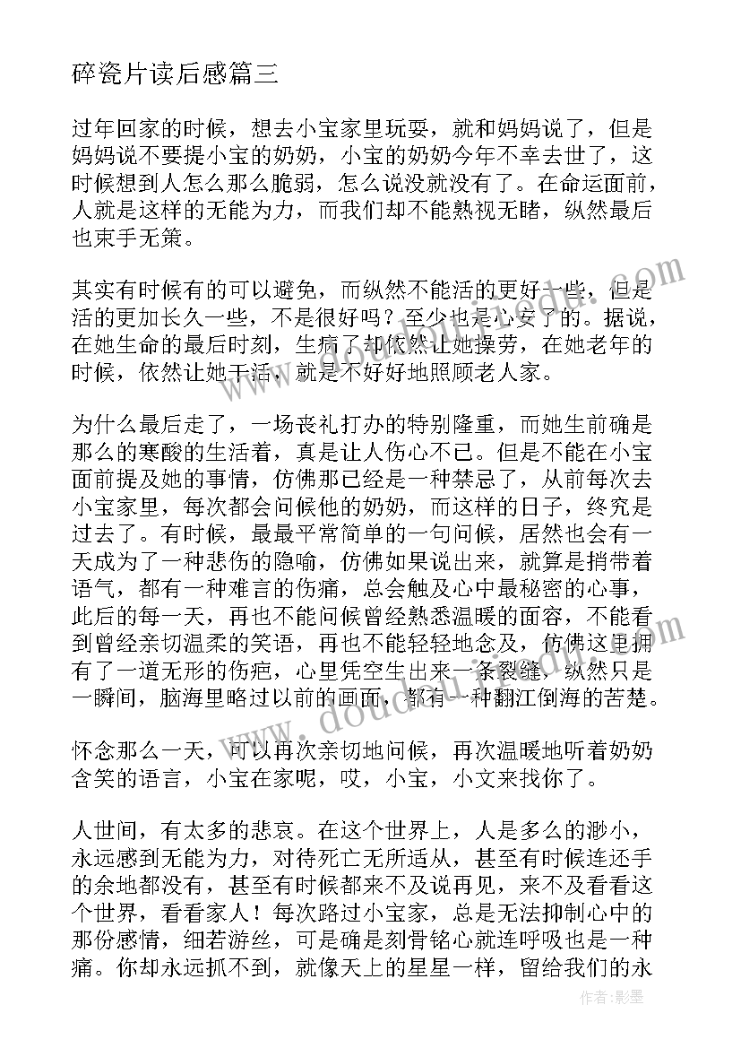 2023年碎瓷片读后感(实用5篇)