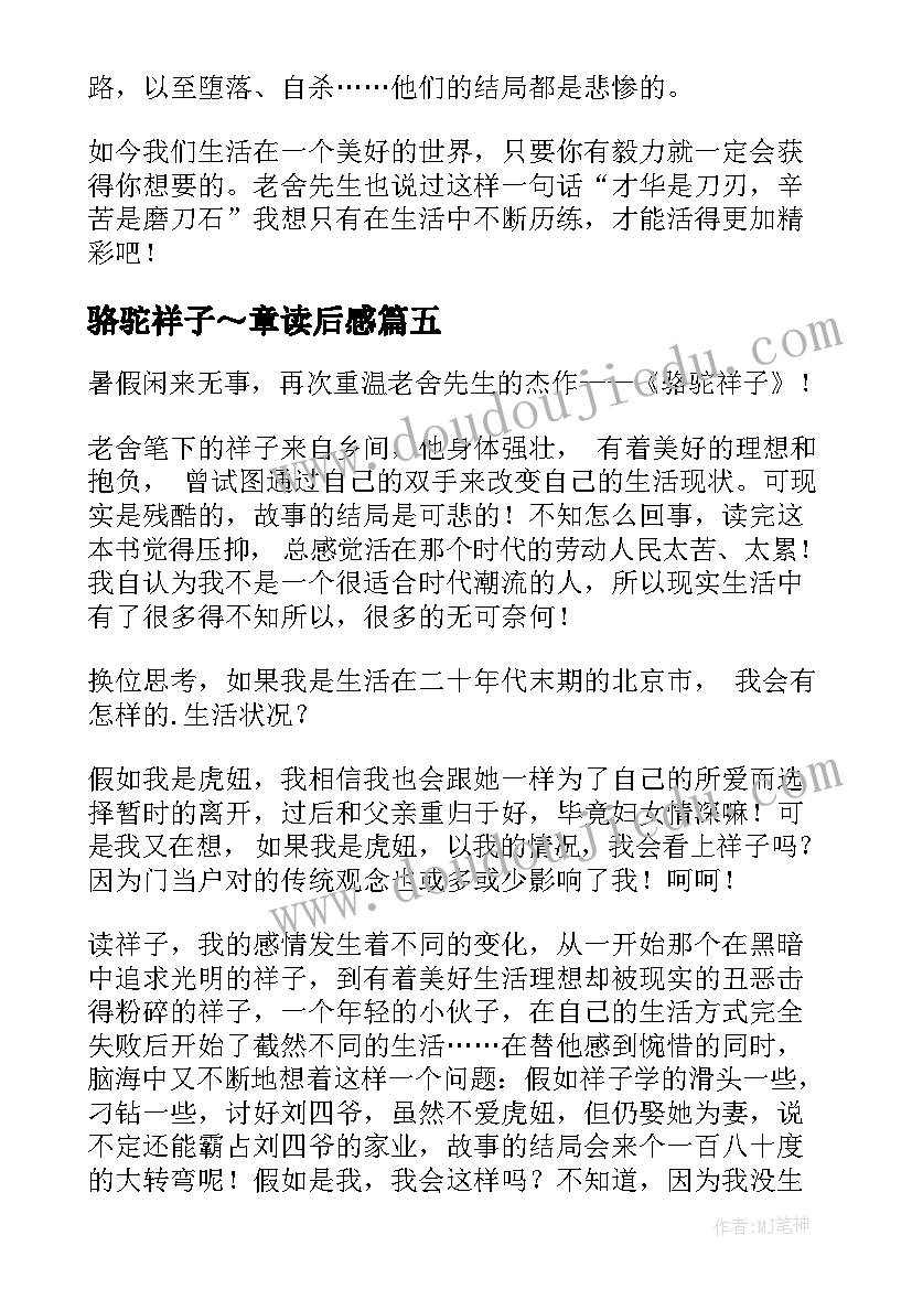 2023年骆驼祥子～章读后感 骆驼祥子读后感(通用9篇)