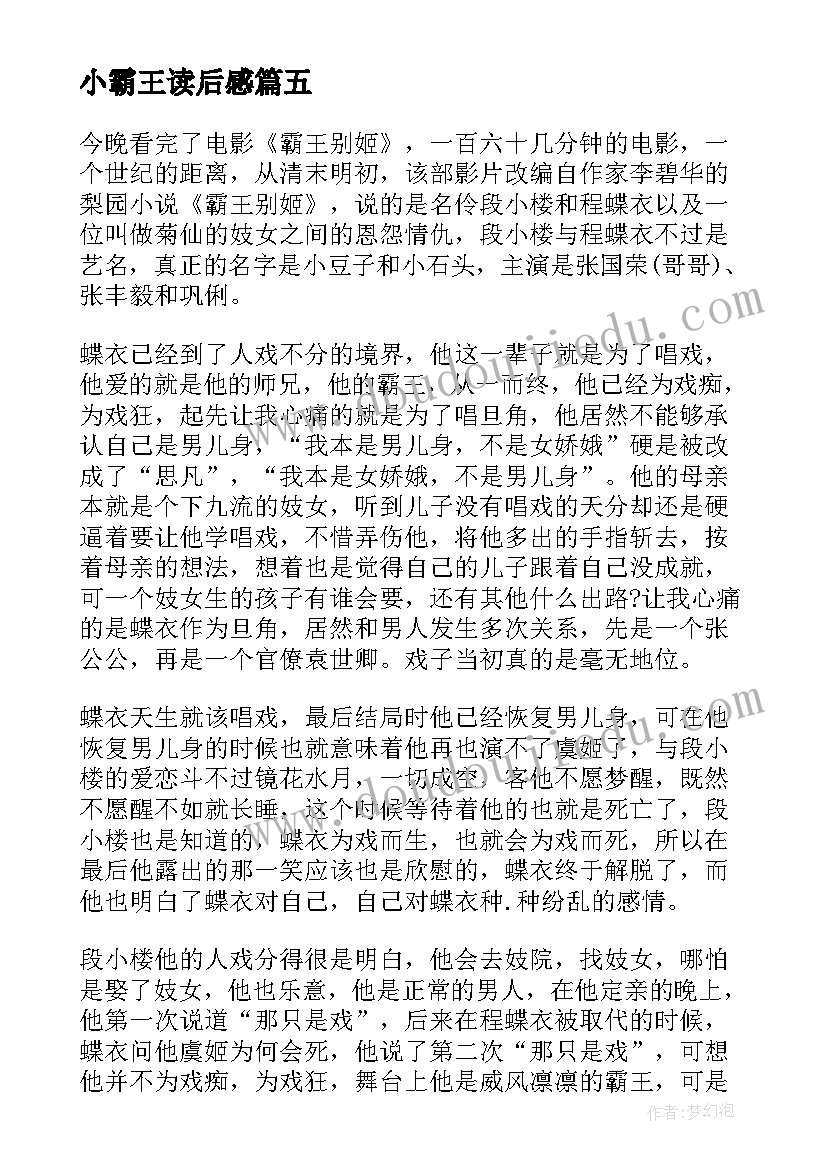 2023年小霸王读后感(汇总5篇)