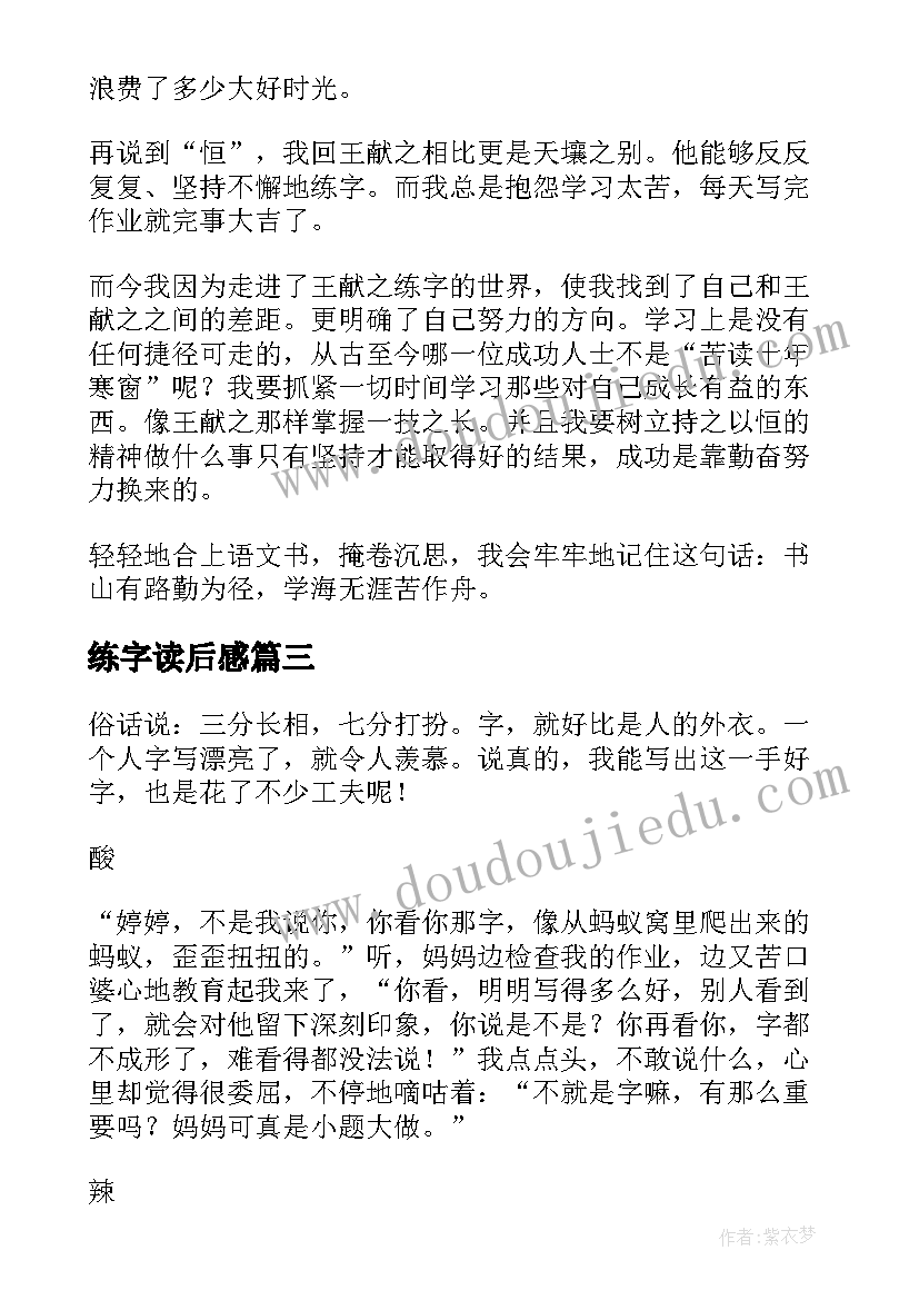 练字读后感 王献之练字读后感(大全5篇)