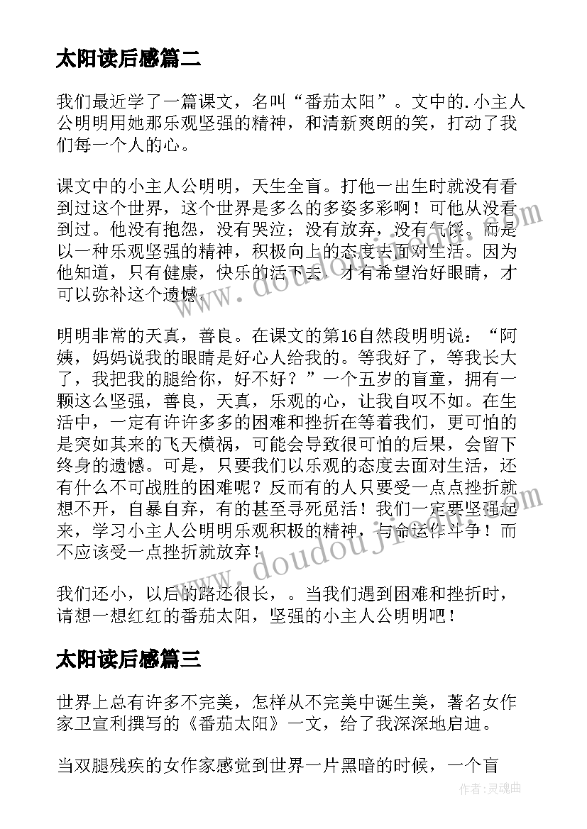 2023年太阳读后感(优秀7篇)