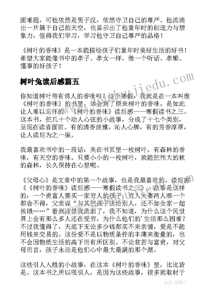 树叶兔读后感 树叶的香味读后感(实用7篇)