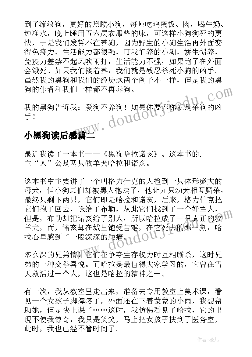 最新小黑狗读后感 我的黑狗读后感(实用5篇)