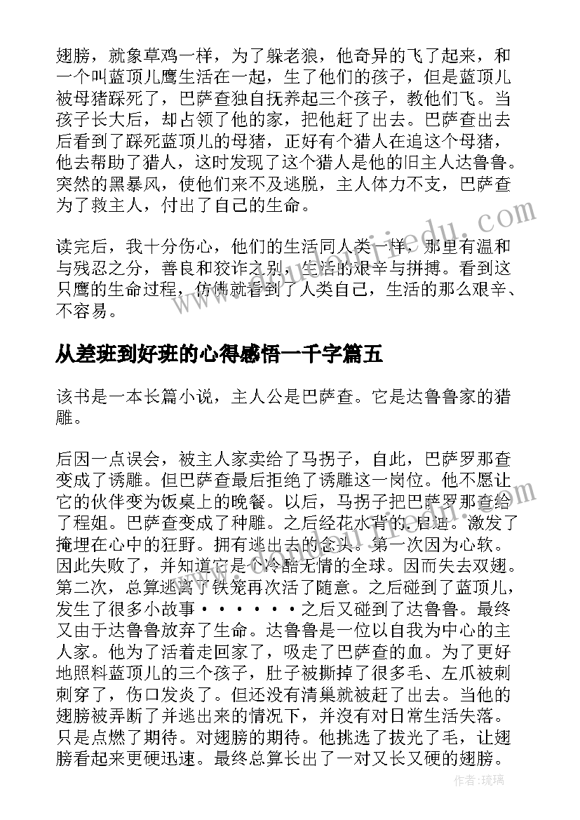 从差班到好班的心得感悟一千字 一只猎雕的遭遇读后感(模板6篇)