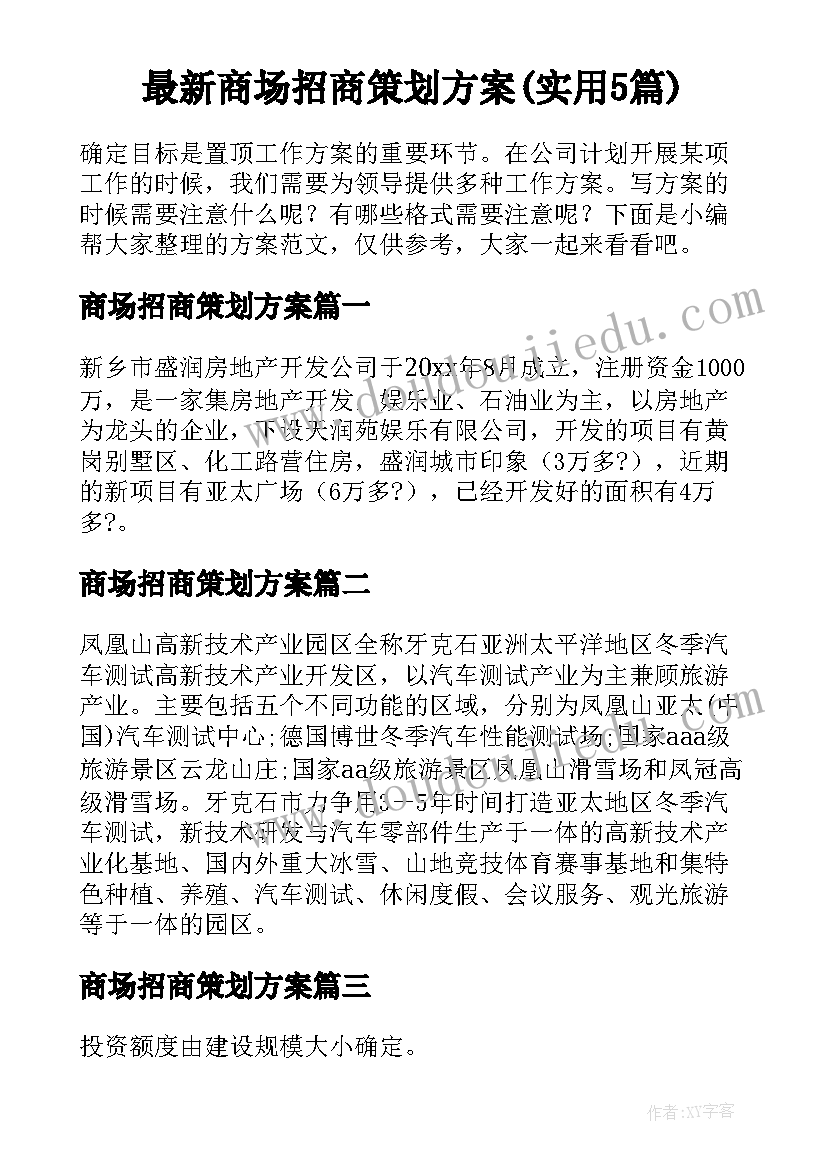 最新商场招商策划方案(实用5篇)