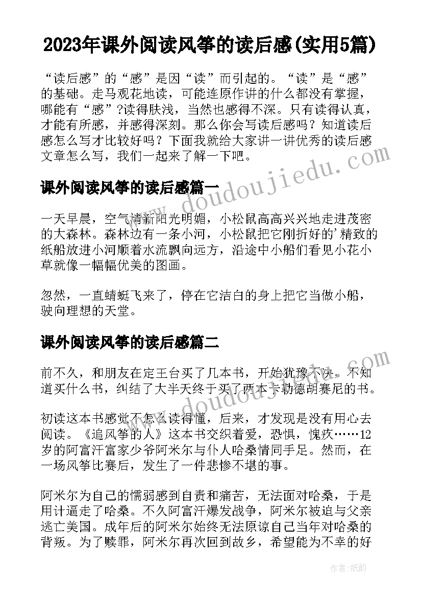 2023年课外阅读风筝的读后感(实用5篇)