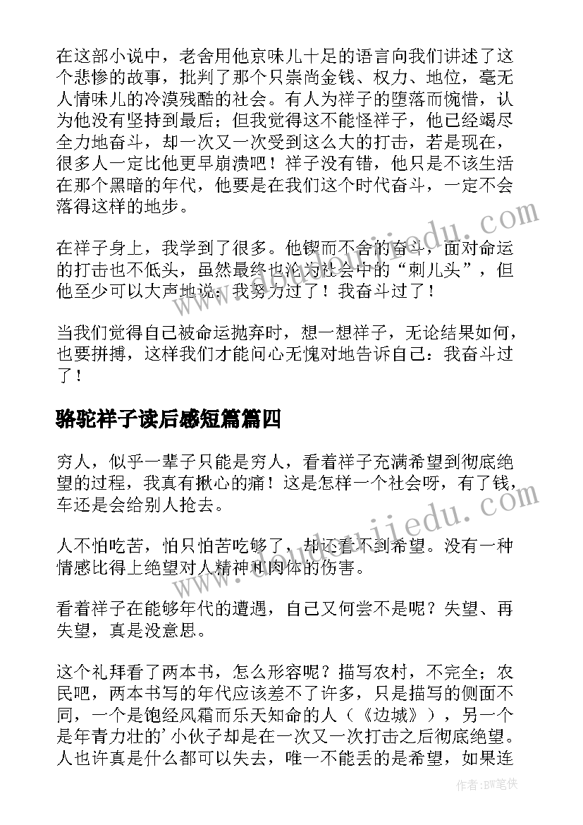 骆驼祥子读后感短篇 骆驼祥子读后感(大全6篇)