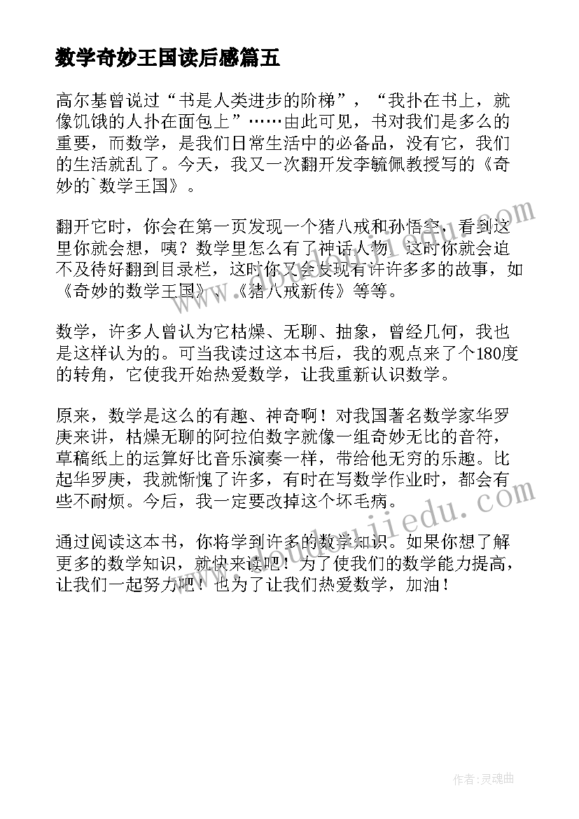 数学奇妙王国读后感(实用5篇)