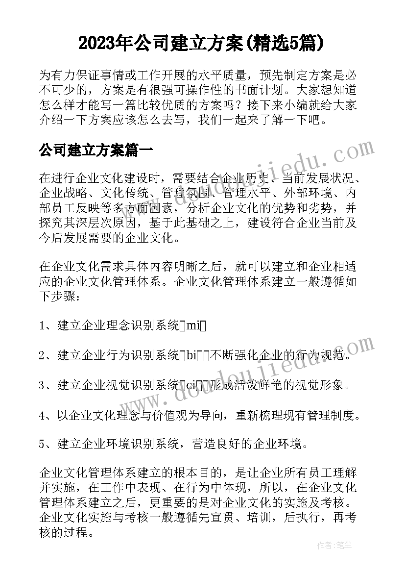 2023年公司建立方案(精选5篇)