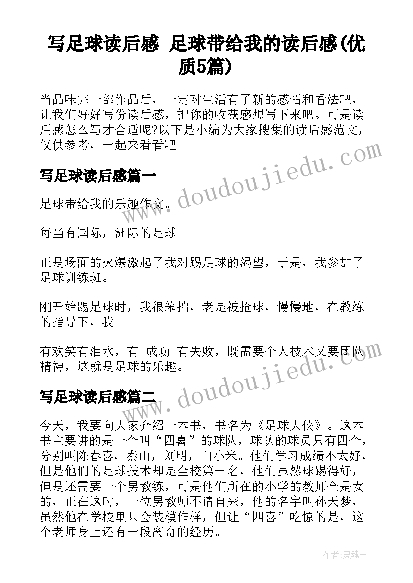 写足球读后感 足球带给我的读后感(优质5篇)