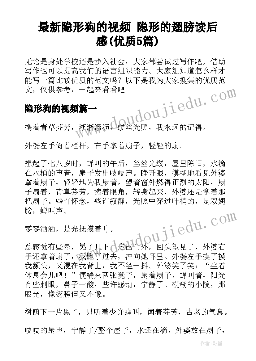 最新隐形狗的视频 隐形的翅膀读后感(优质5篇)