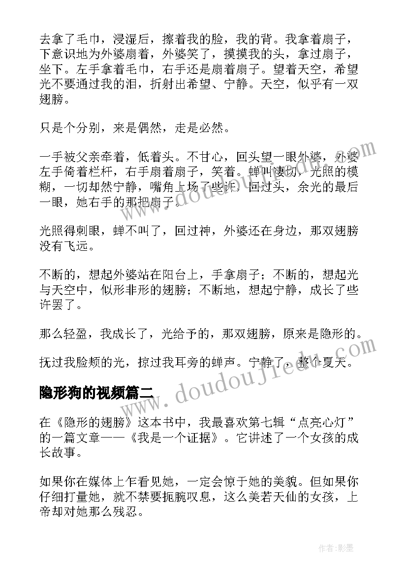 最新隐形狗的视频 隐形的翅膀读后感(优质5篇)