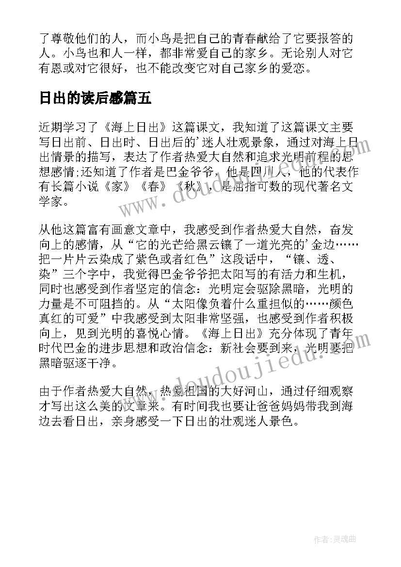 最新日出的读后感(实用5篇)