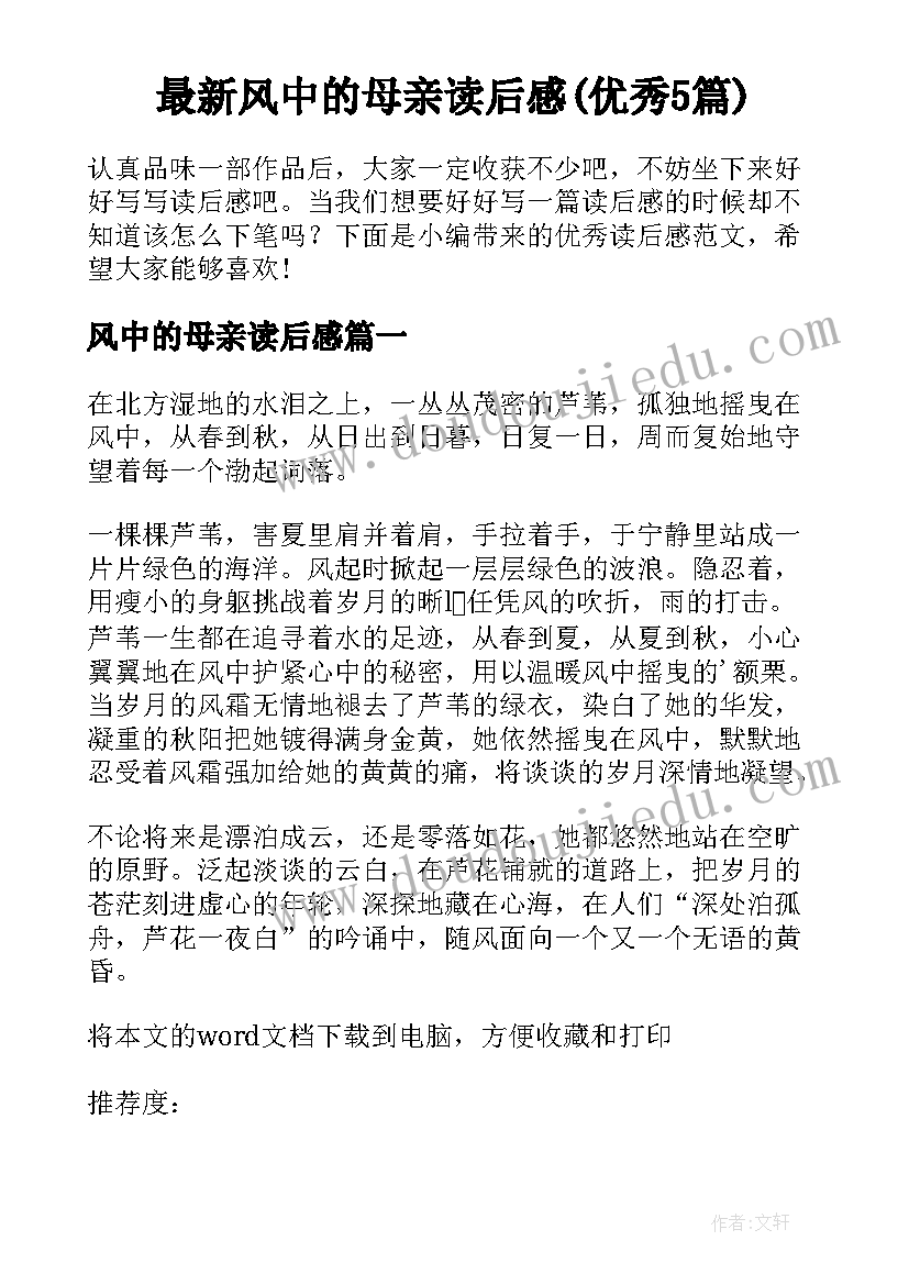 最新风中的母亲读后感(优秀5篇)