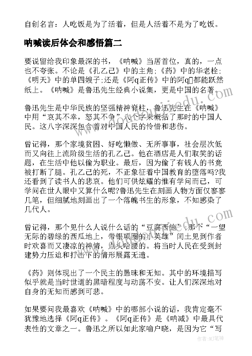 呐喊读后体会和感悟(实用8篇)