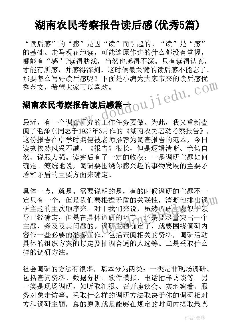 湖南农民考察报告读后感(优秀5篇)