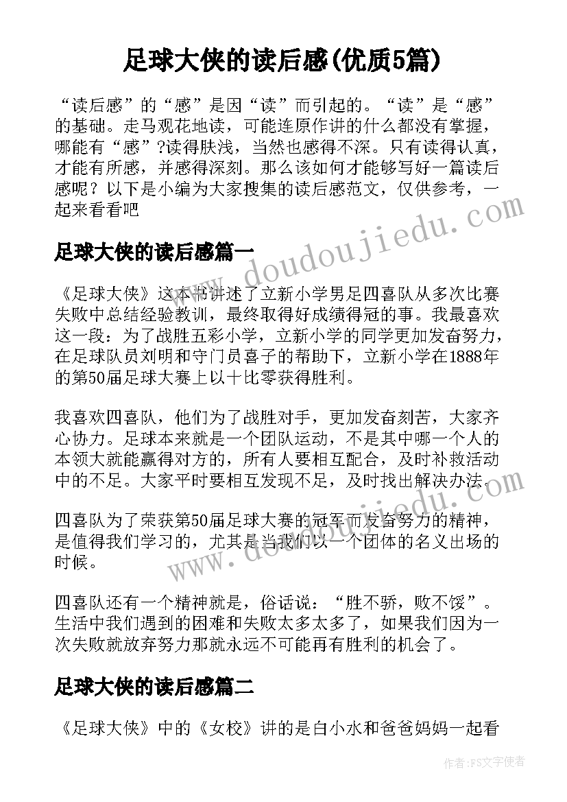 足球大侠的读后感(优质5篇)