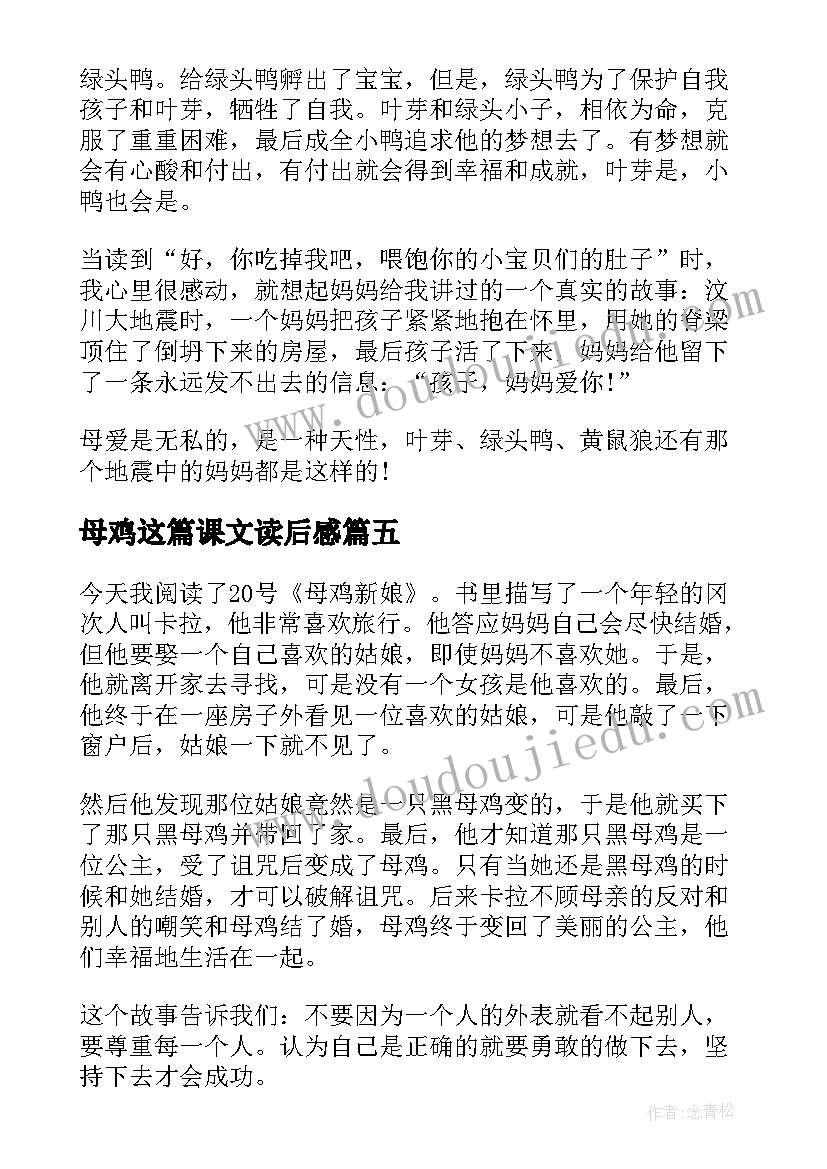 母鸡这篇课文读后感(大全5篇)