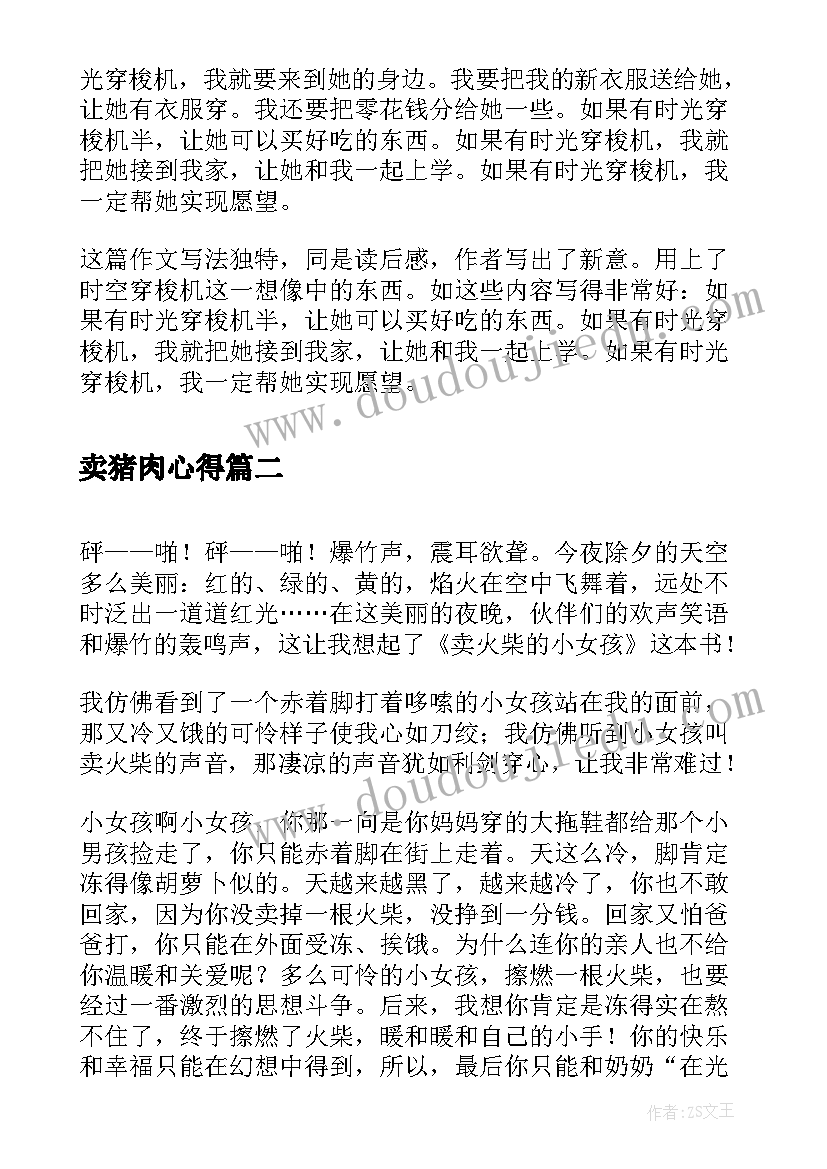 卖猪肉心得 六年级读后感读卖火柴的小女孩有感(优秀5篇)