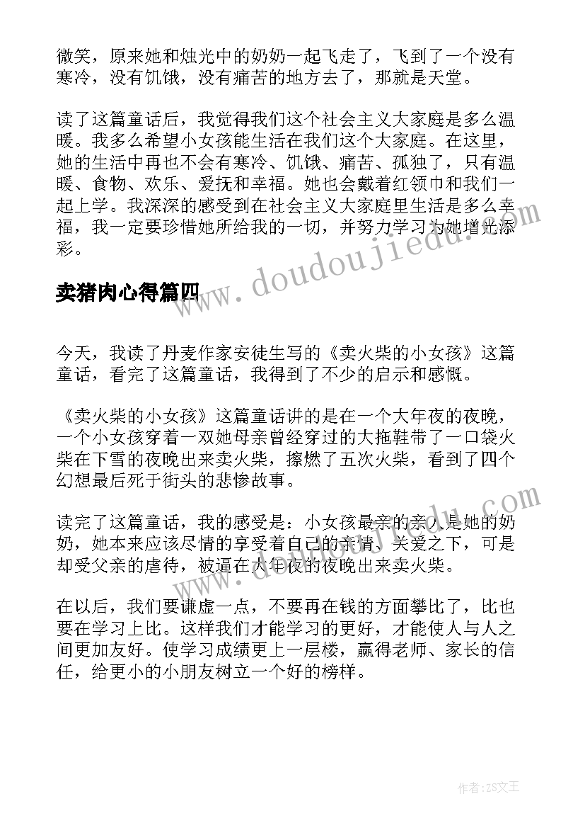 卖猪肉心得 六年级读后感读卖火柴的小女孩有感(优秀5篇)