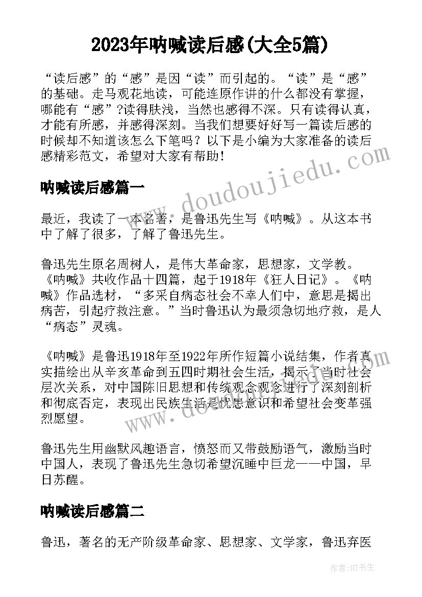 2023年呐喊读后感(大全5篇)