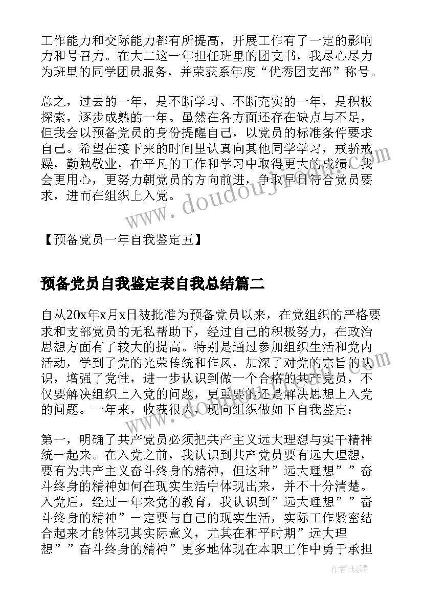 预备党员自我鉴定表自我总结(精选6篇)