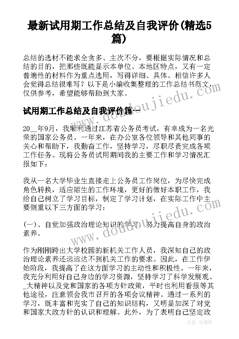 最新试用期工作总结及自我评价(精选5篇)