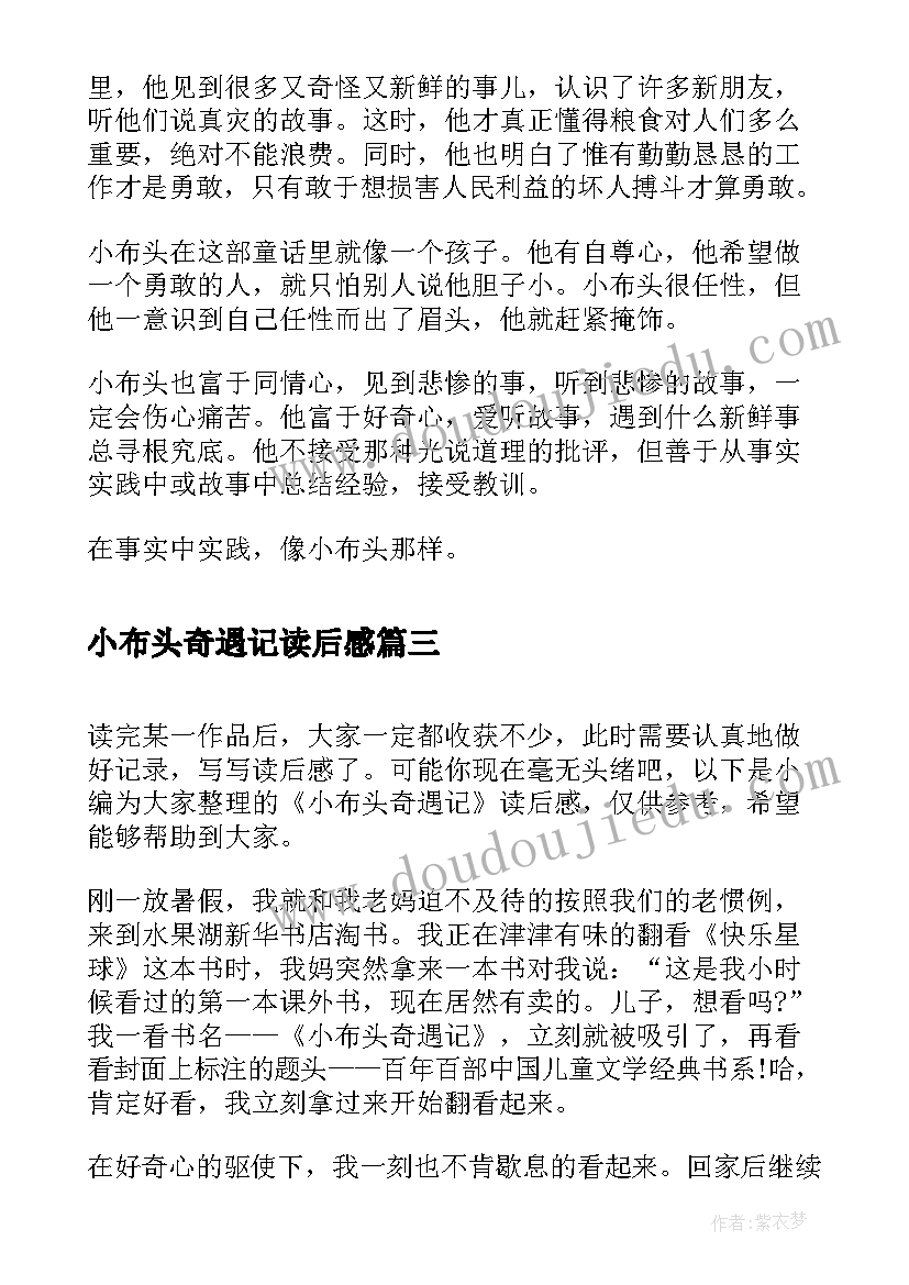 2023年小布头奇遇记读后感(汇总7篇)