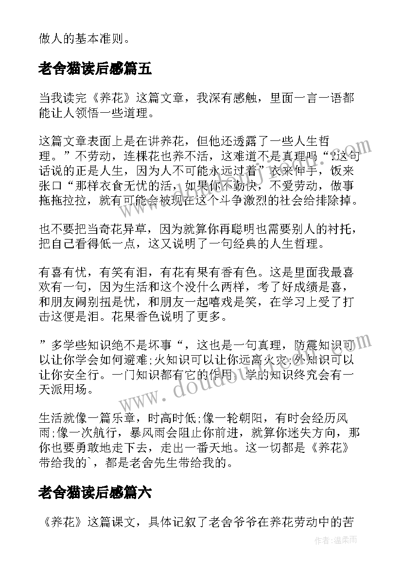 最新老舍猫读后感 老舍的猫读后感(通用7篇)