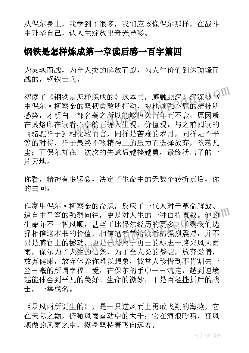 钢铁是怎样炼成第一章读后感一百字(精选8篇)