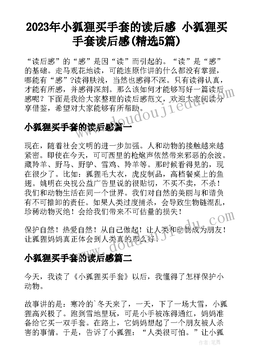 2023年小狐狸买手套的读后感 小狐狸买手套读后感(精选5篇)