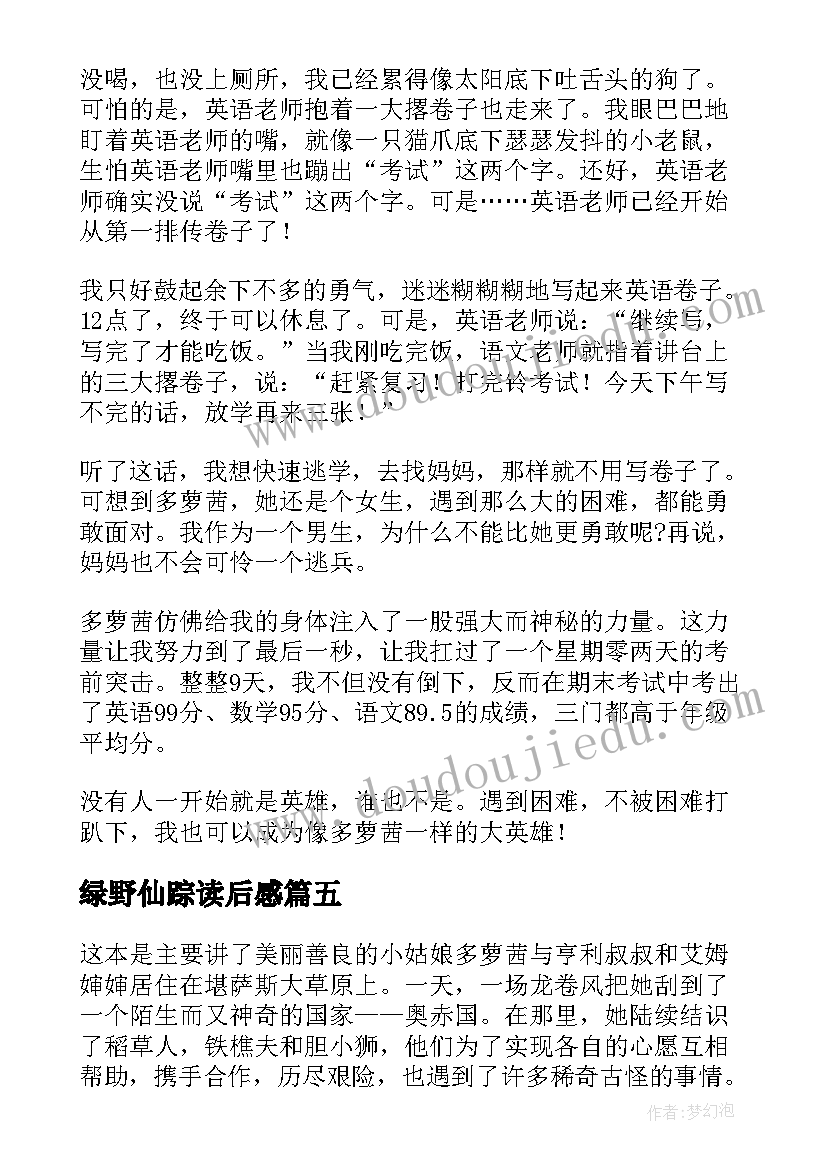 2023年绿野仙踪读后感(通用8篇)