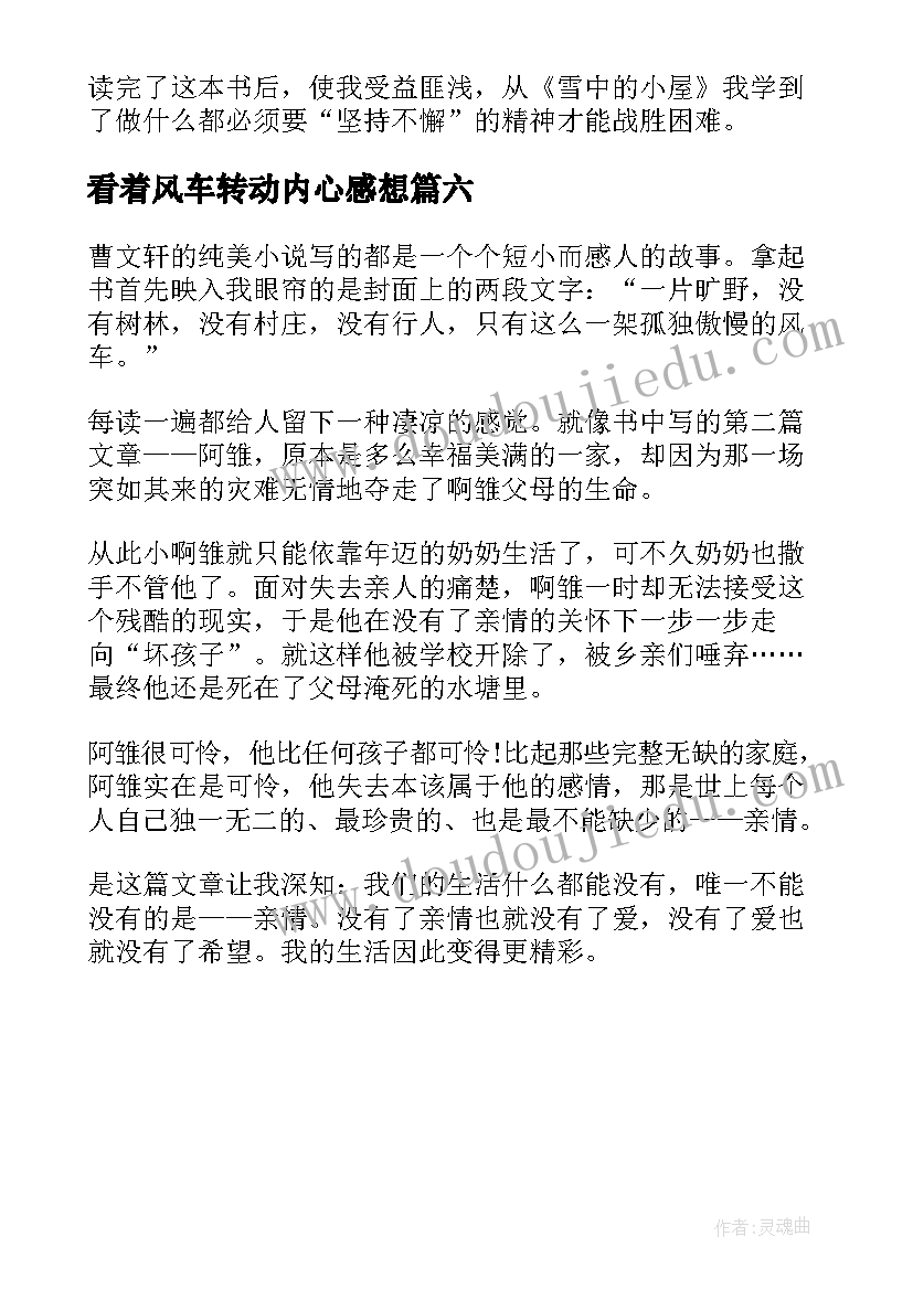 看着风车转动内心感想 野风车读后感(模板6篇)