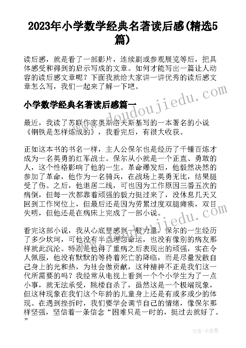 2023年小学数学经典名著读后感(精选5篇)