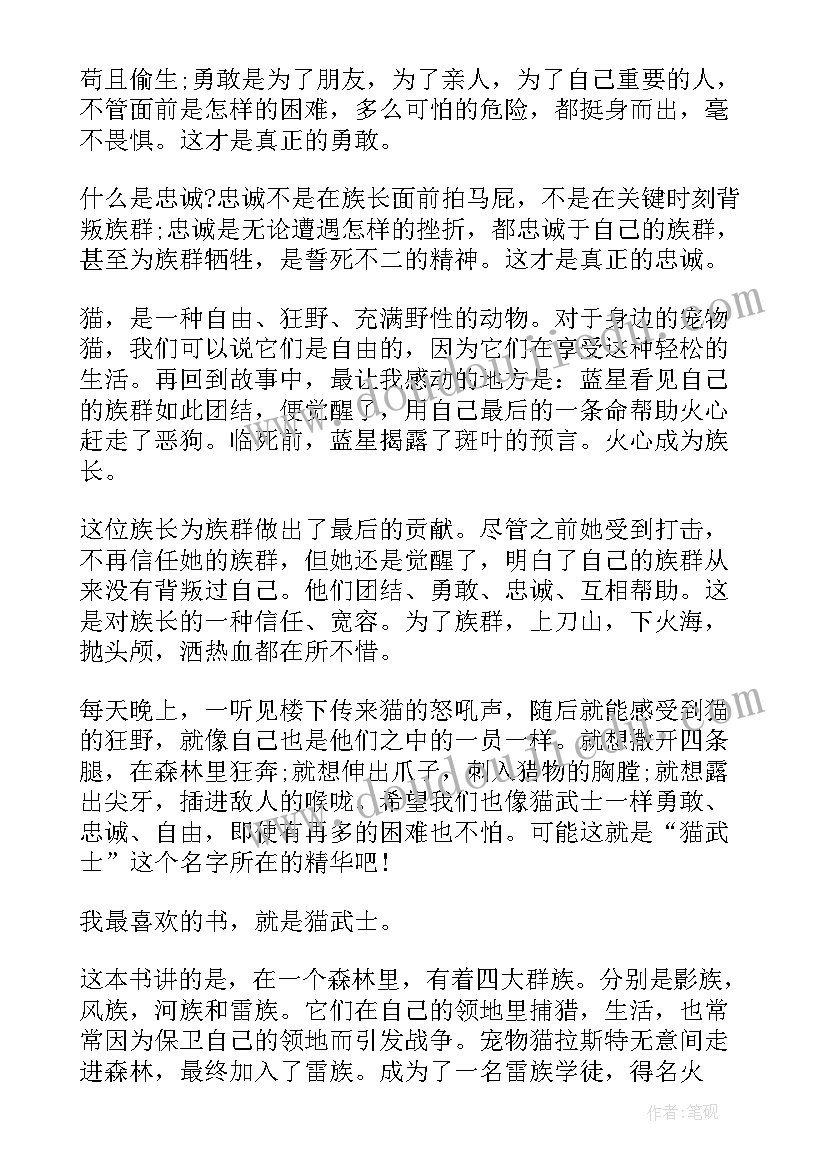 最新猫武士读后感(模板9篇)