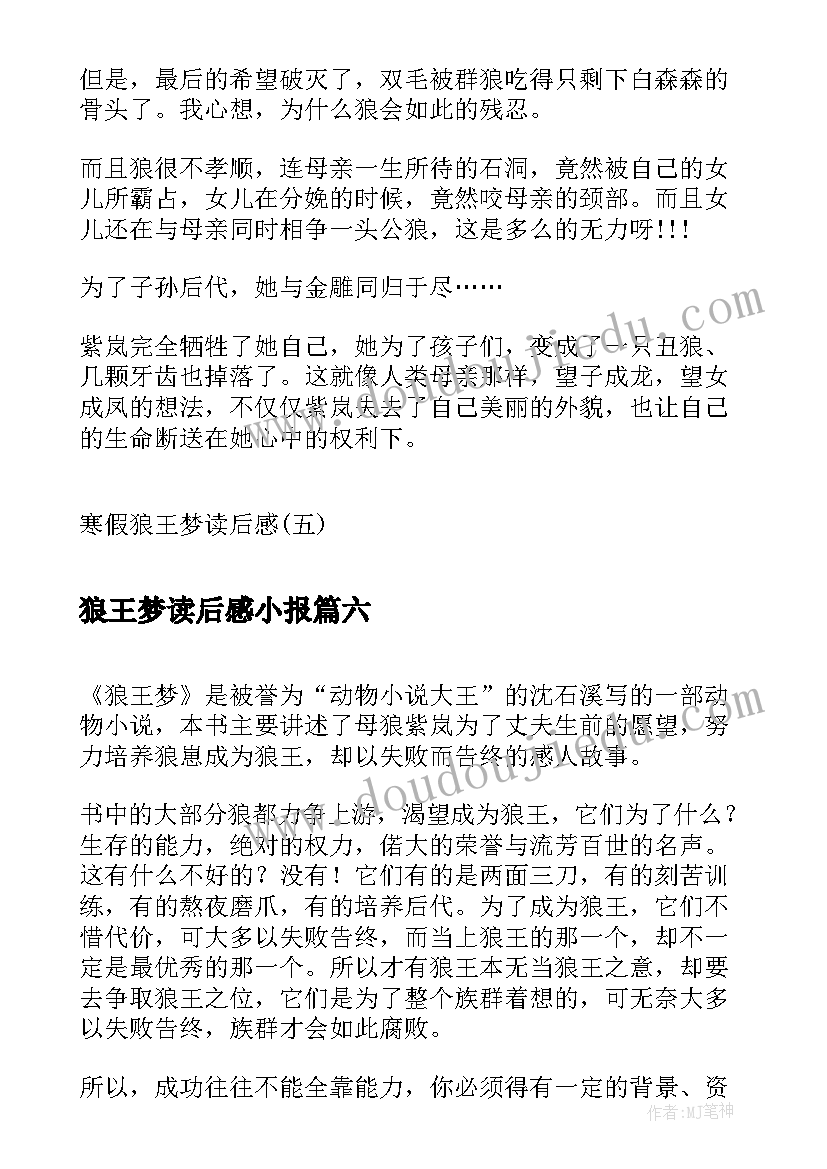 2023年狼王梦读后感小报(大全6篇)