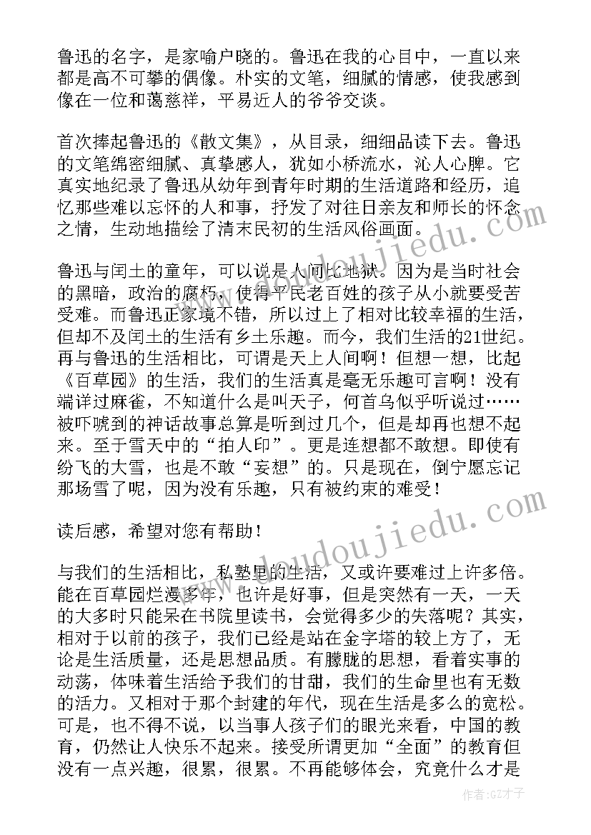 最新鲁迅文集读后感(汇总5篇)