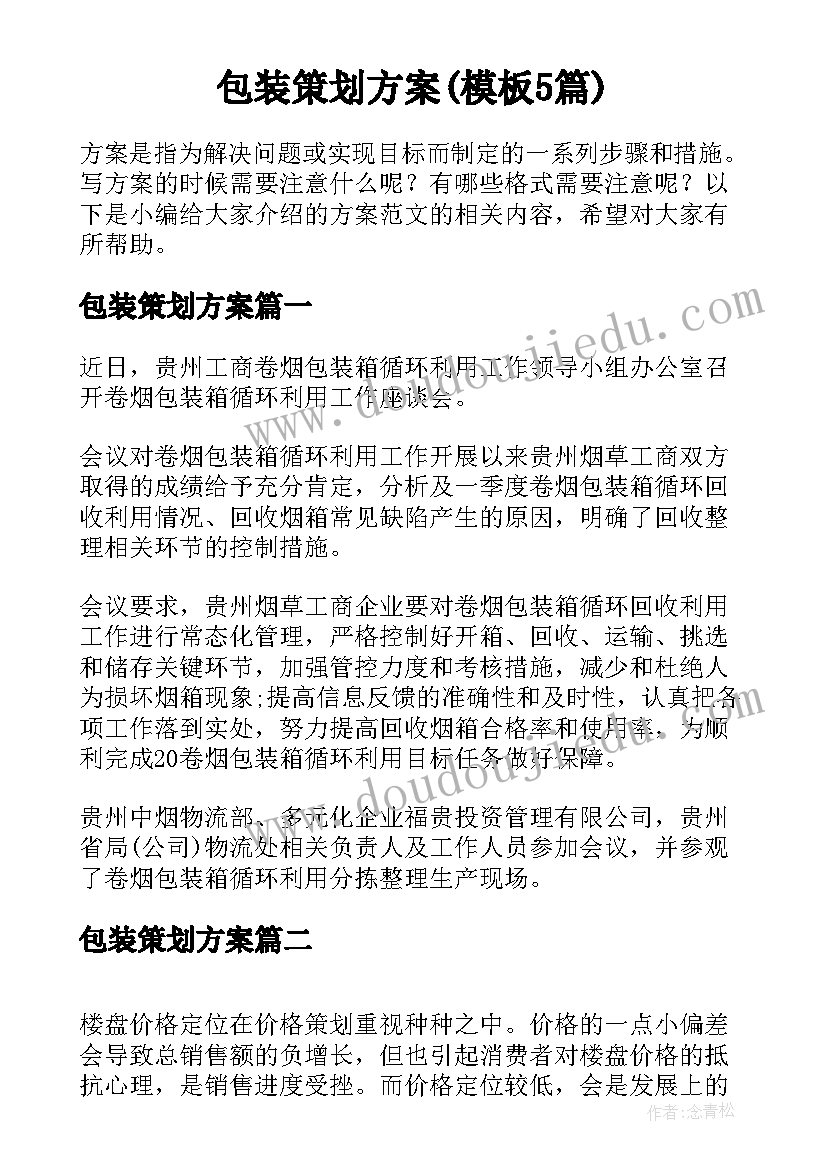 包装策划方案(模板5篇)