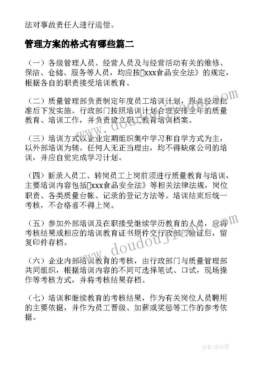 2023年管理方案的格式有哪些(优质5篇)