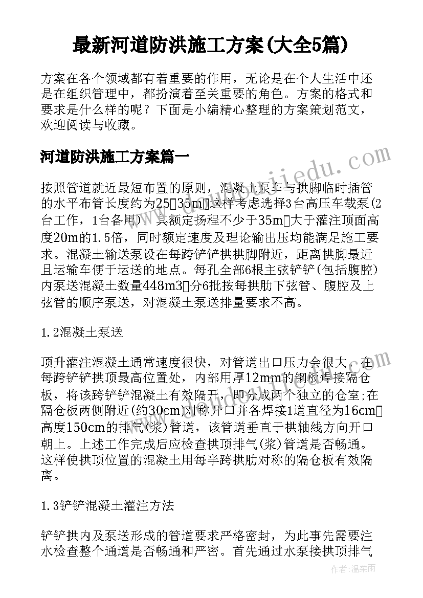 最新河道防洪施工方案(大全5篇)