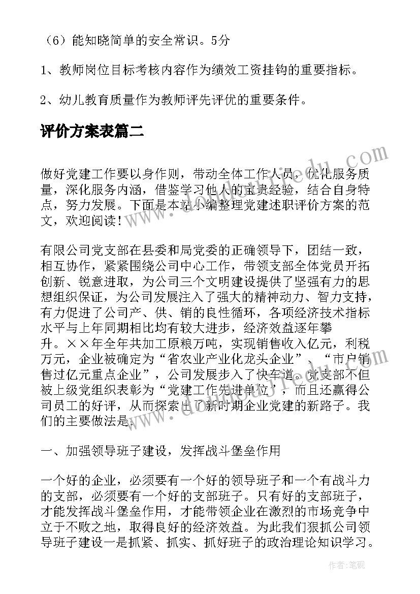 评价方案表 学前教育评价方案(通用8篇)