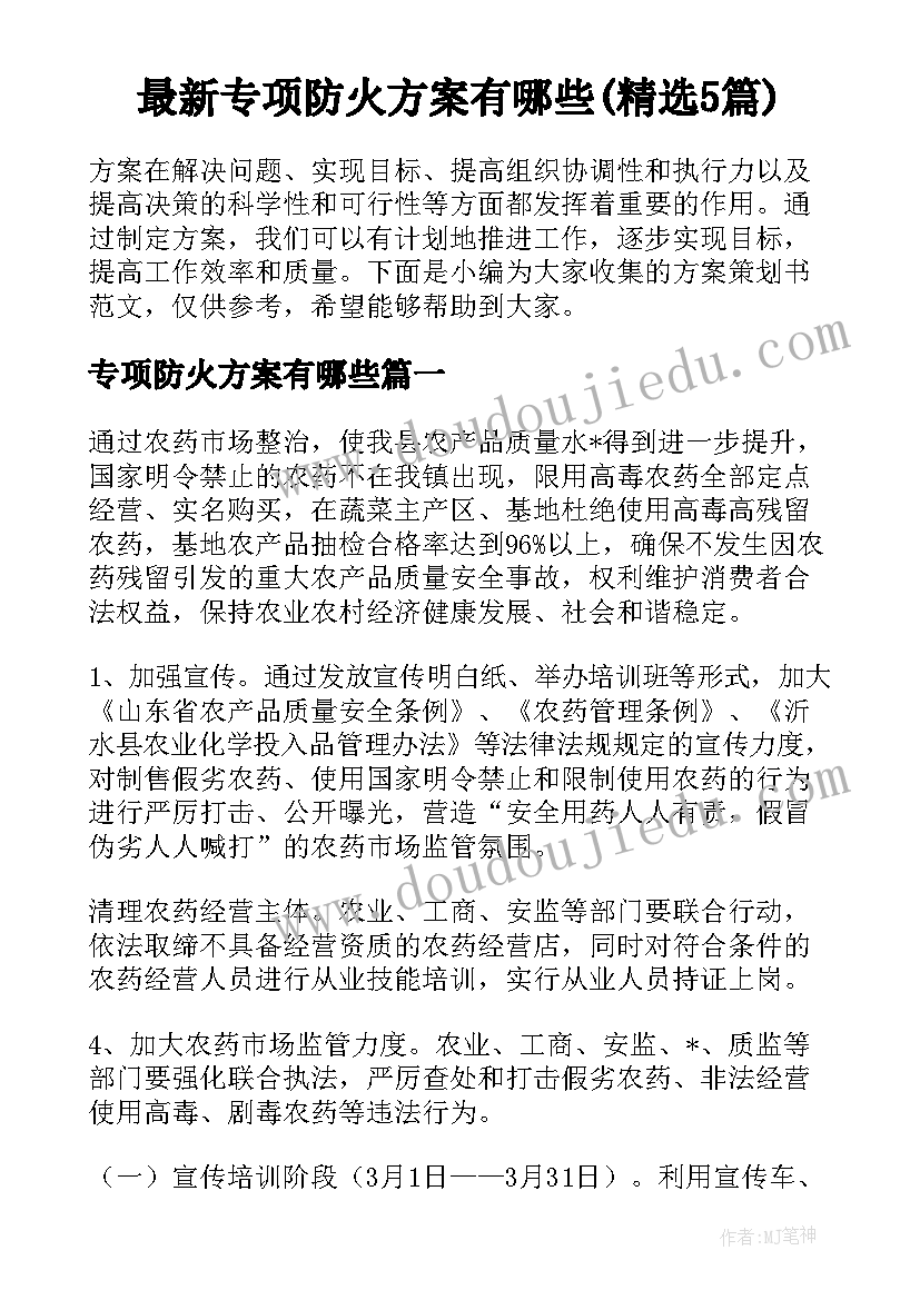 最新专项防火方案有哪些(精选5篇)