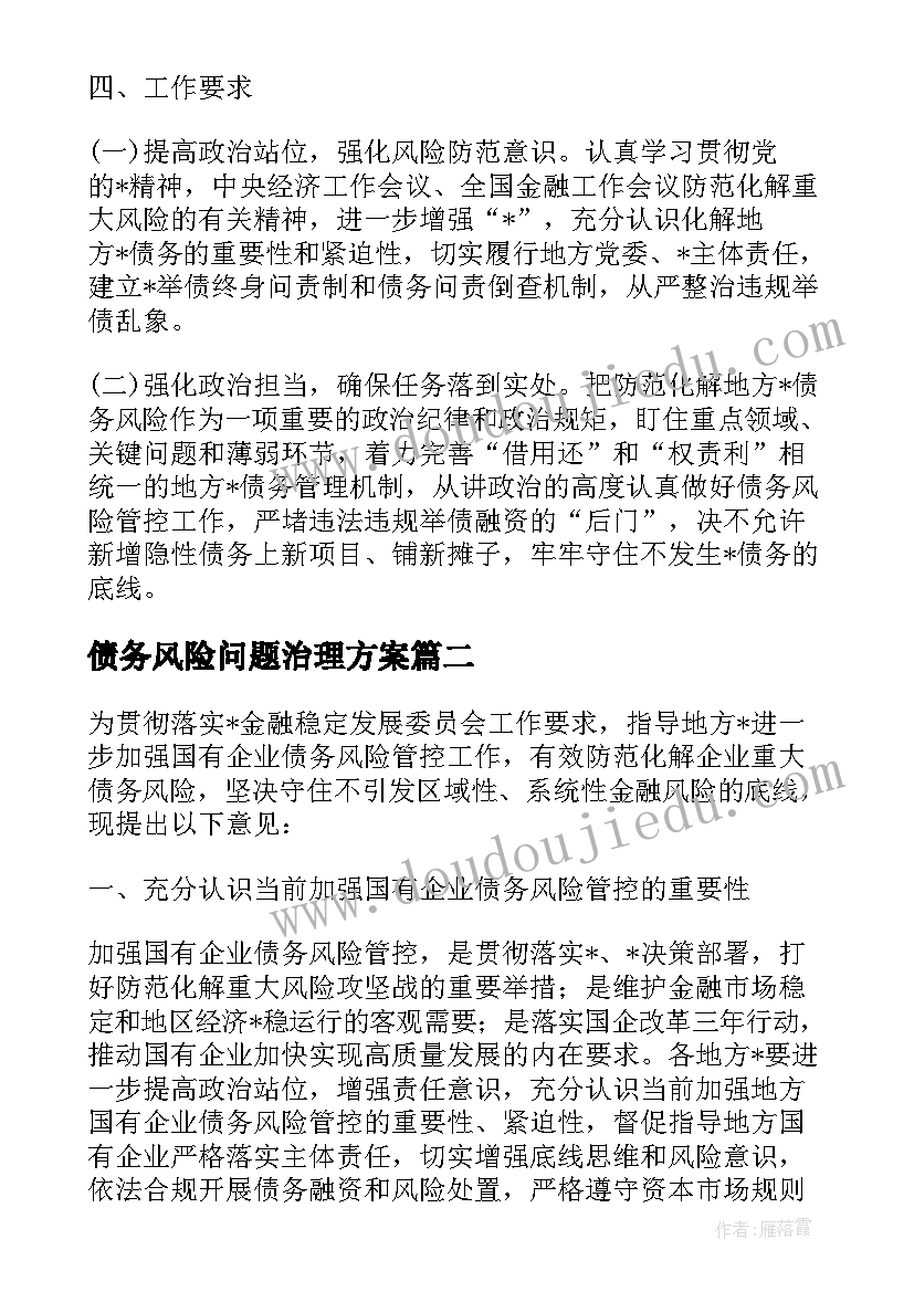 2023年债务风险问题治理方案(优质5篇)