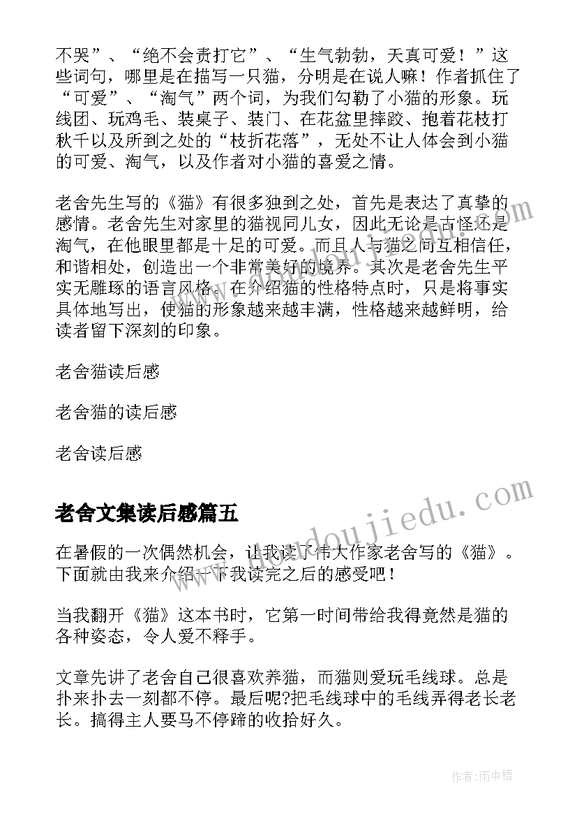 老舍文集读后感(优质7篇)