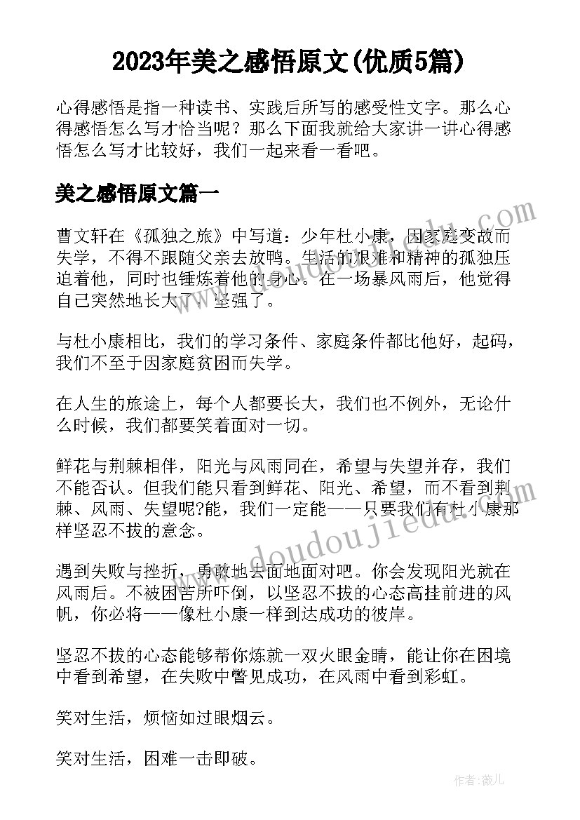 2023年美之感悟原文(优质5篇)