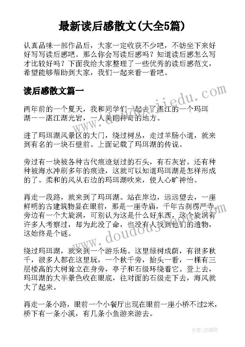 最新读后感散文(大全5篇)